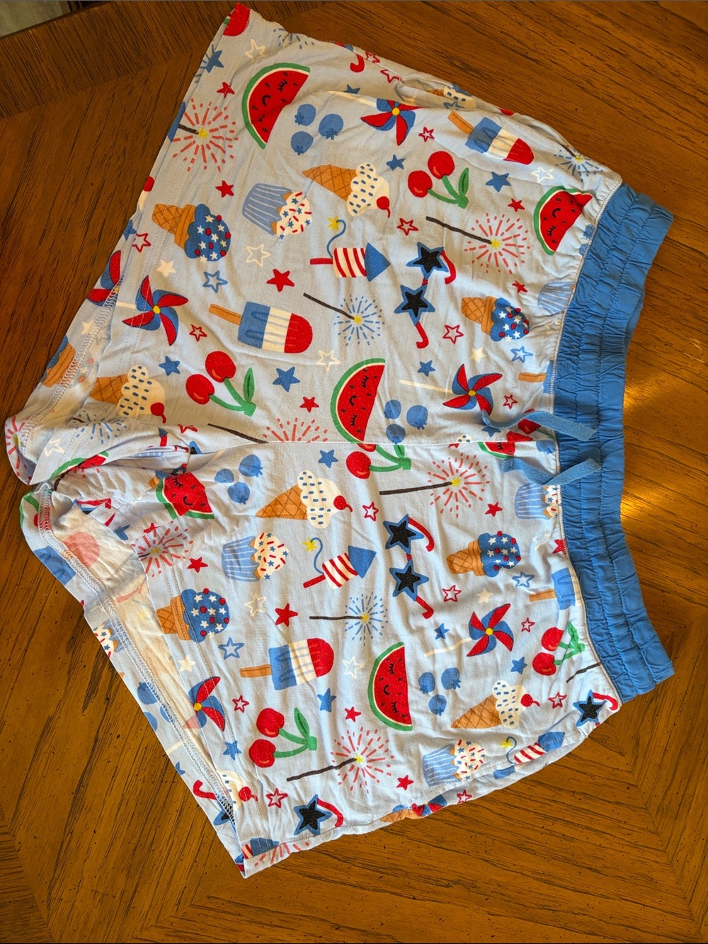 Little Sleepies White Pajama Shorts with Red, Blue & Green Summer Print
